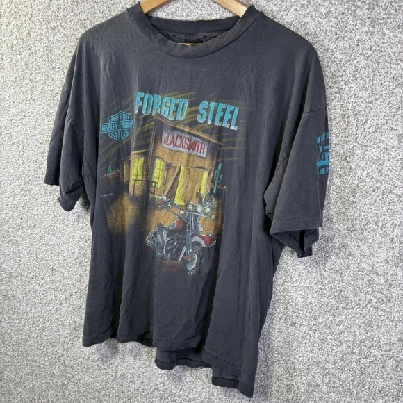 Vintage Harley-Davidson Shirt Mens XL Black Forged Steel Blacksmith Graphic 90s